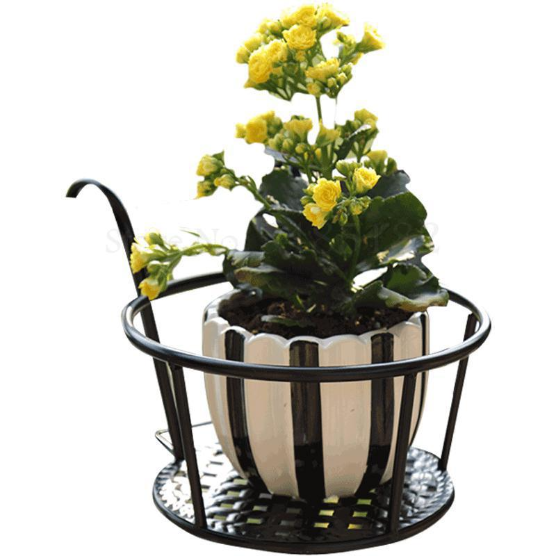 Metal Hanging Flower Stand Basket – Wall and Railing Planter Hook