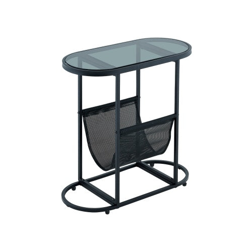 Glass Oval Small Side Tables Living Room Small Space With Magazines Organizer Storage Space Set Of 2
