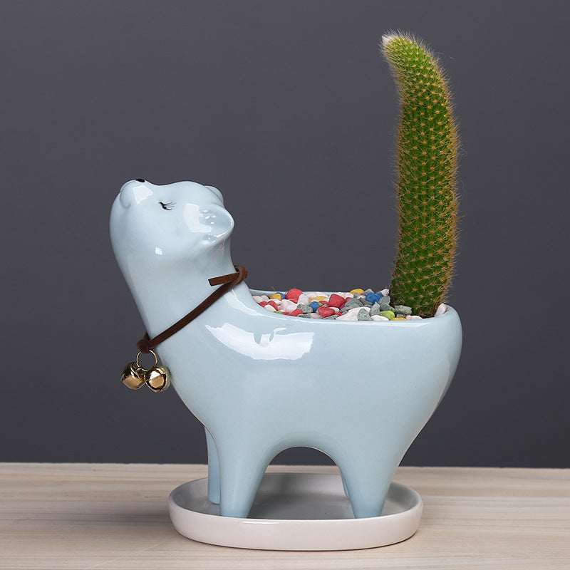 Cute Cartoon Cactus Cat Tail Ceramic Planter