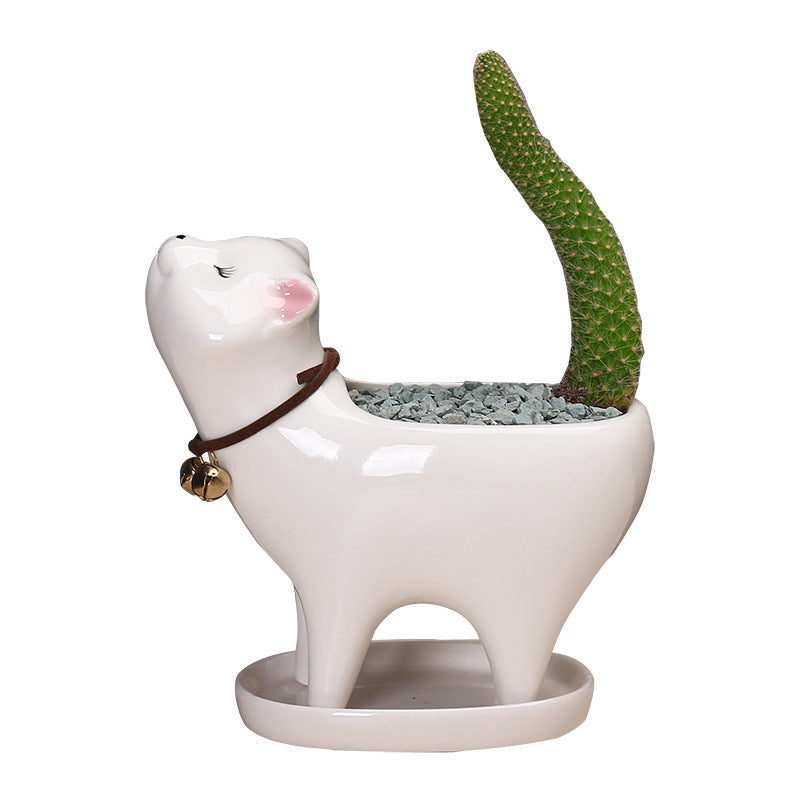 Cute Cartoon Cactus Cat Tail Ceramic Planter