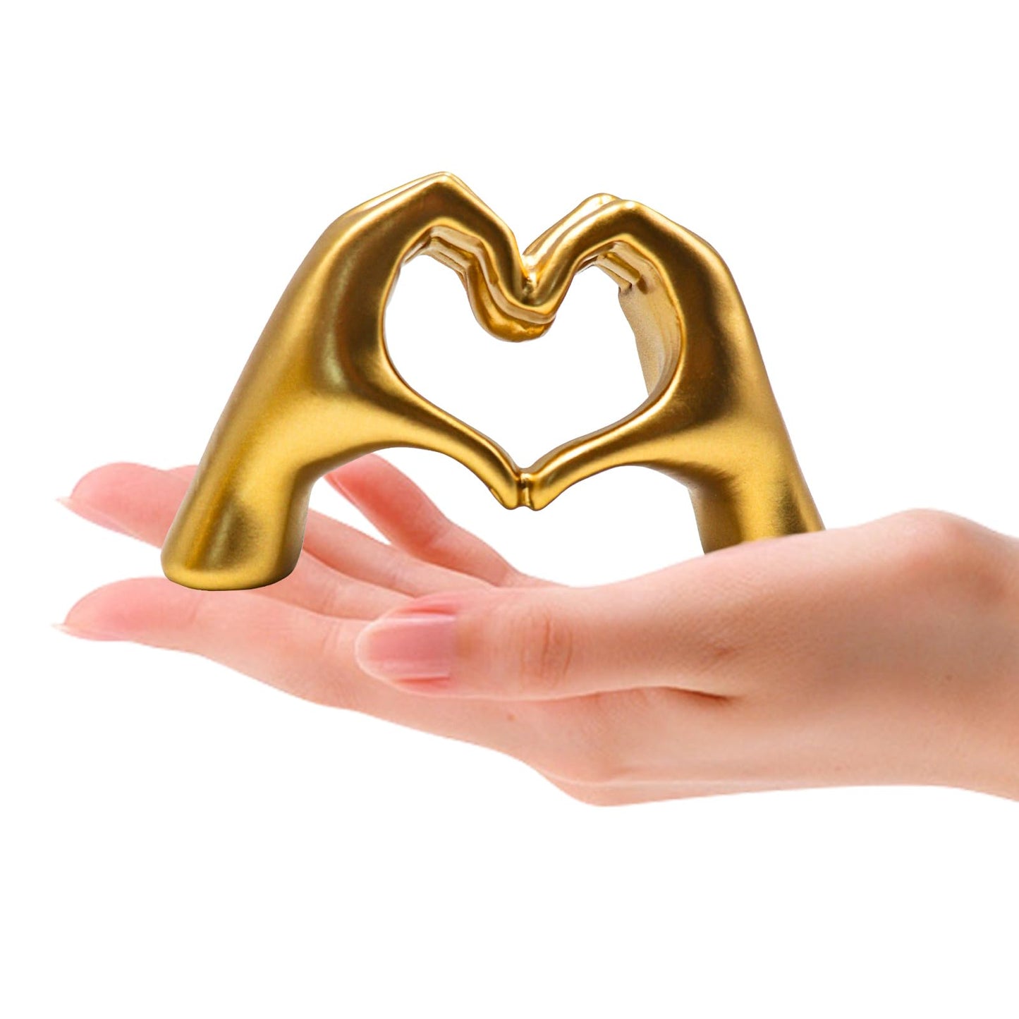 Small Gold Heart Hands Sculpture Decor Resin Golden Modern Abstract Love Finger Statue Gold Hand Model Decoration for Home Living Room Bedroom Bookshelf Shelves Wedding Office Desk Table 2.8″ H