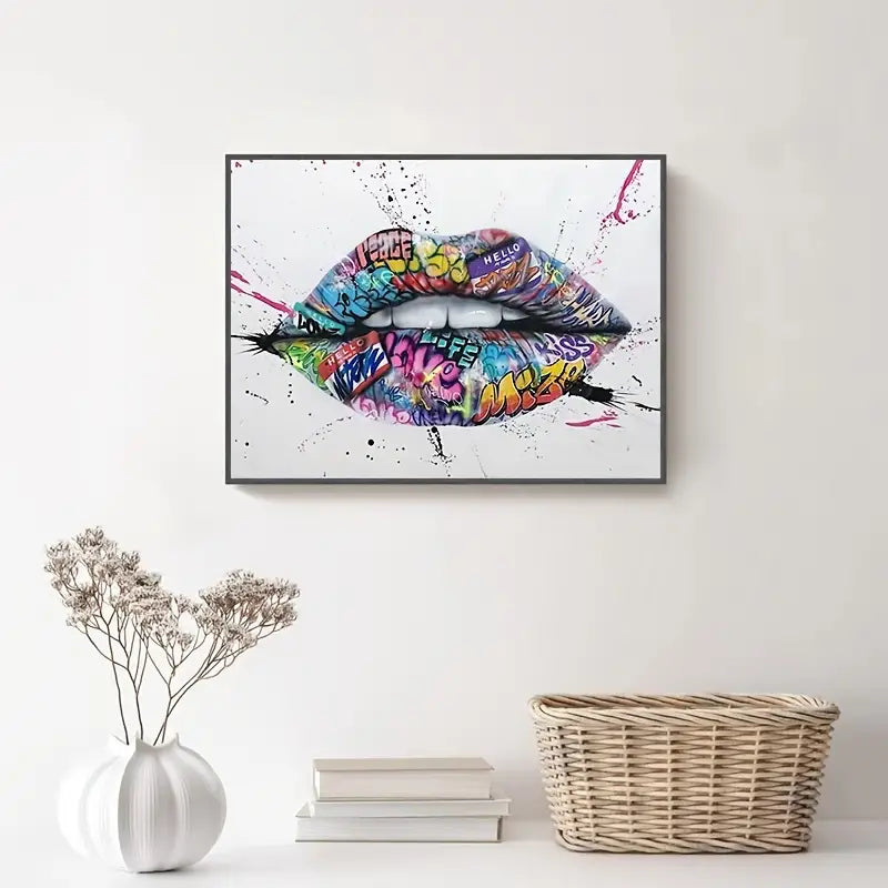 Street Graffiti Lip Canvas Art for Home Decor