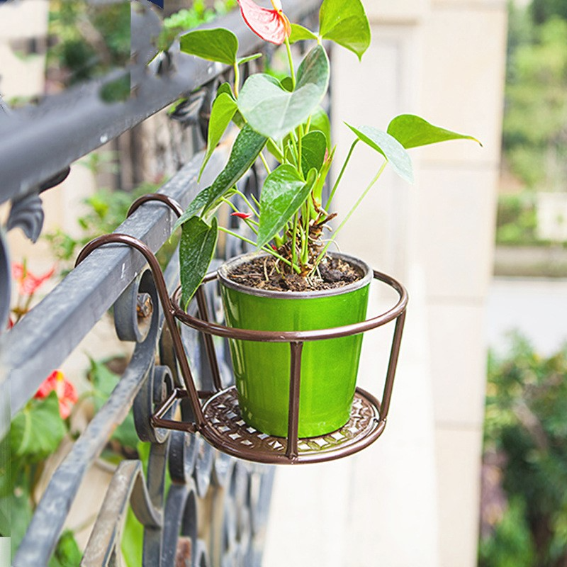 Metal Hanging Flower Stand Basket – Wall and Railing Planter Hook