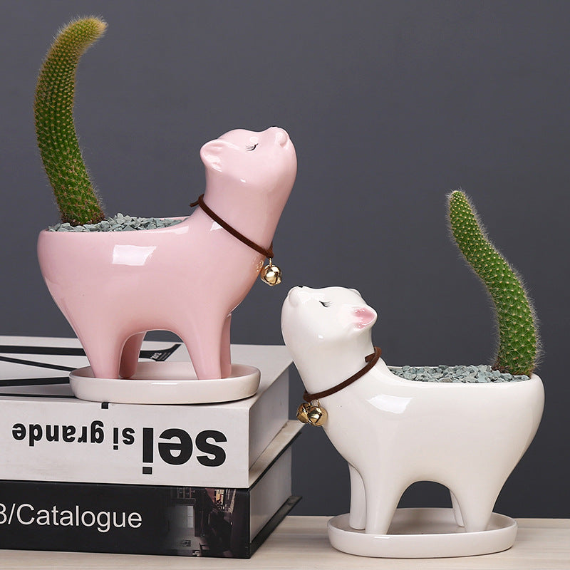 Cute Cartoon Cactus Cat Tail Ceramic Planter