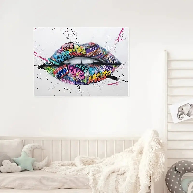 Street Graffiti Lip Canvas Art for Home Decor