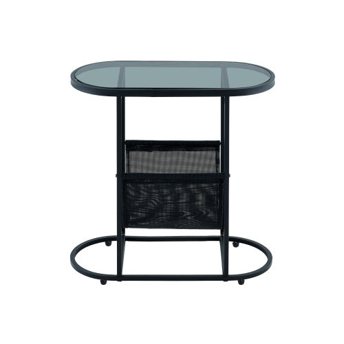 Glass Oval Small Side Tables Living Room Small Space With Magazines Organizer Storage Space Set Of 2