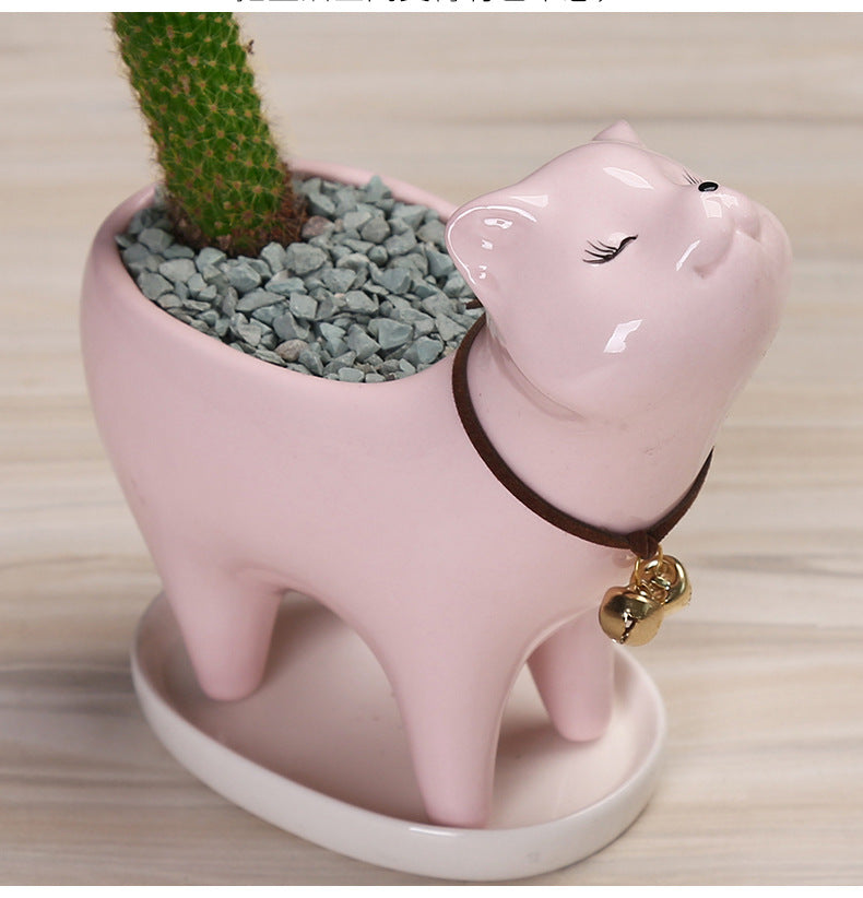 Cute Cartoon Cactus Cat Tail Ceramic Planter